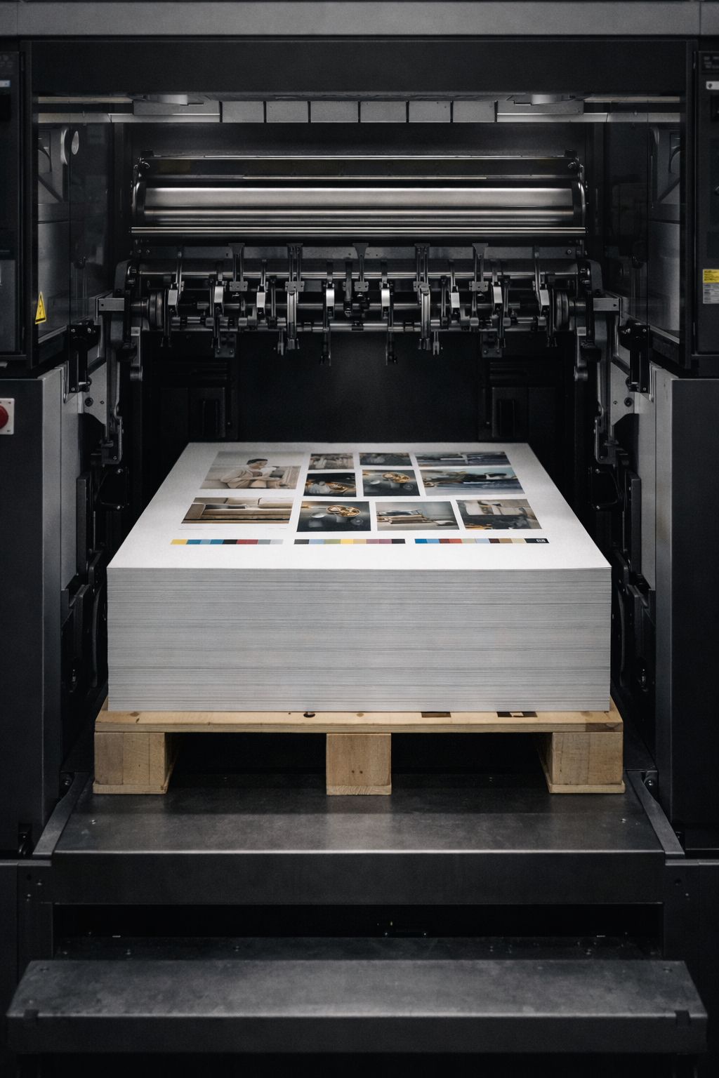 Ofsetový stroj – výkladač a vytištěné archy